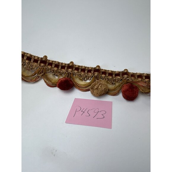 Decorative Pom Pom Tassel Trim 3 yards + 15" Gold & Rust Colors Gorgeous Home Dé - Picture 8 of 10